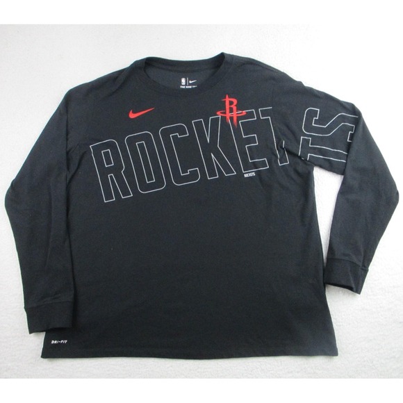 Nike Houston Rockets Shirt Mens 2XL Black NBA Basketball Dri Fit Long Sleeve Tee - Picture 1 of 9